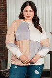 Plus Size Exposed Seam Color Block Round Neck Sweatshirt - Trendsi - Flyclothing LLC