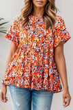 Plus Size Floral Round Neck Tiered Blouse - Trendsi - Flyclothing LLC