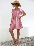 Striped Polka Dot Frill Short Sleeve Mini Dress - Trendsi - Flyclothing LLC