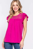 ACTIVE BASIC Ruffle Short Sleeve Lace Detail Knit Top - Trendsi - Flyclothing LLC