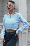Contrast Collared Cropped Sweater - Trendsi - Flyclothing LLC