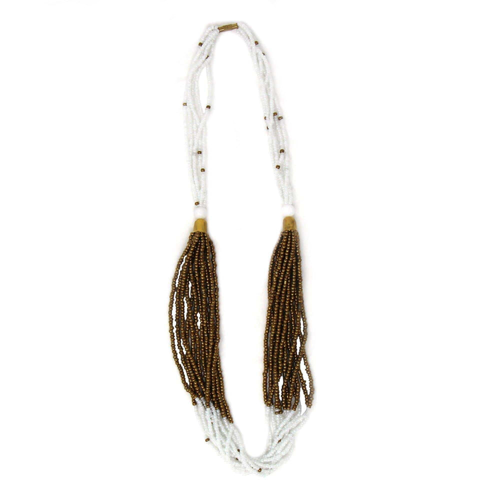 Multistrand Maasai Bead Necklace, White and Gold - Jedando - Flyclothing LLC