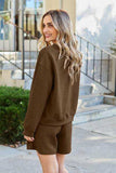 Double Take Full Size Texture Long Sleeve Top and Drawstring Shorts Set - Trendsi - Flyclothing LLC