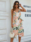 Printed Tie-Waist Spaghetti Strap Dress - Trendsi - Flyclothing LLC