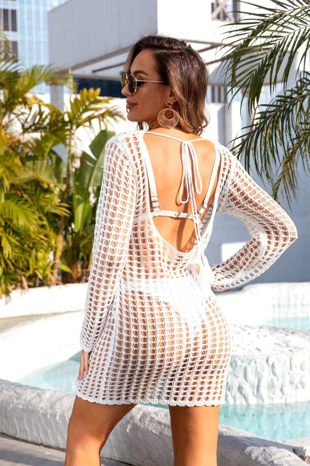 Cutout Round Neck Long Sleeve Cover-Up - Trendsi - Flyclothing LLC