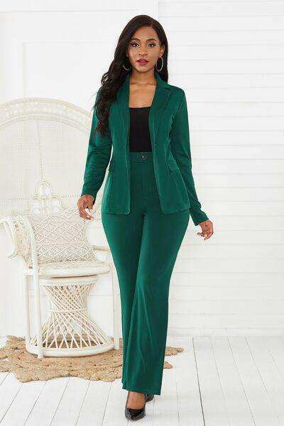 Lapel Collar Long Sleeve Blazer and Pants Set - Trendsi - Flyclothing LLC