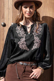 Notched Neck Long Sleeve Blouse - Trendsi - Flyclothing LLC