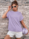 Round Neck Cuffed Sleeve T-Shirt - Trendsi - Flyclothing LLC
