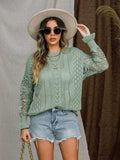 Eyelet Crochet Lantern Sleeve Sweater - Trendsi - Flyclothing LLC