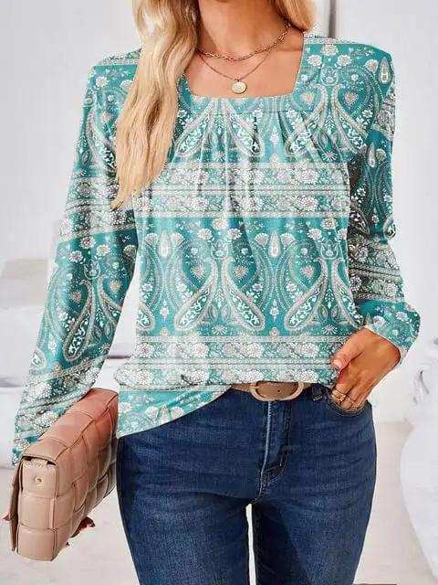 Full Size Square Neck Long Sleeve Blouse - Trendsi - Flyclothing LLC