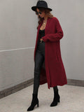 Waffle Knit Open Front Duster Cardigan With Pockets - Trendsi - Flyclothing LLC