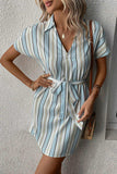 Striped Johnny Collar Tie-Waist Dress - Trendsi - Flyclothing LLC