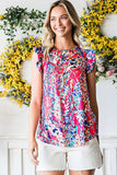 Abstract Print Ruffle Shoulder Top - Trendsi - Flyclothing LLC