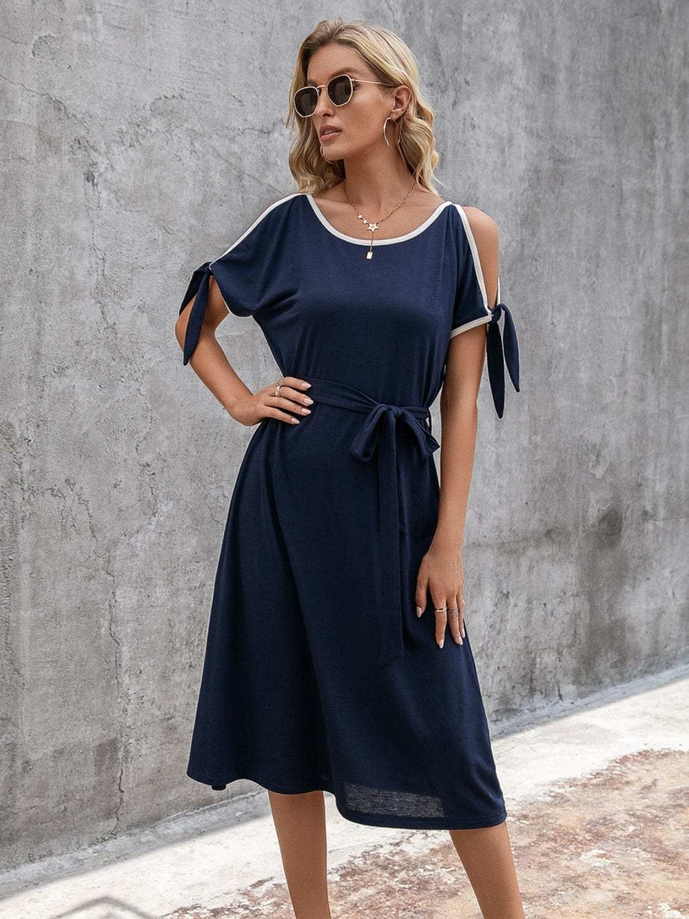 Round Neck Cold Shoulder Dress - Trendsi - Flyclothing LLC