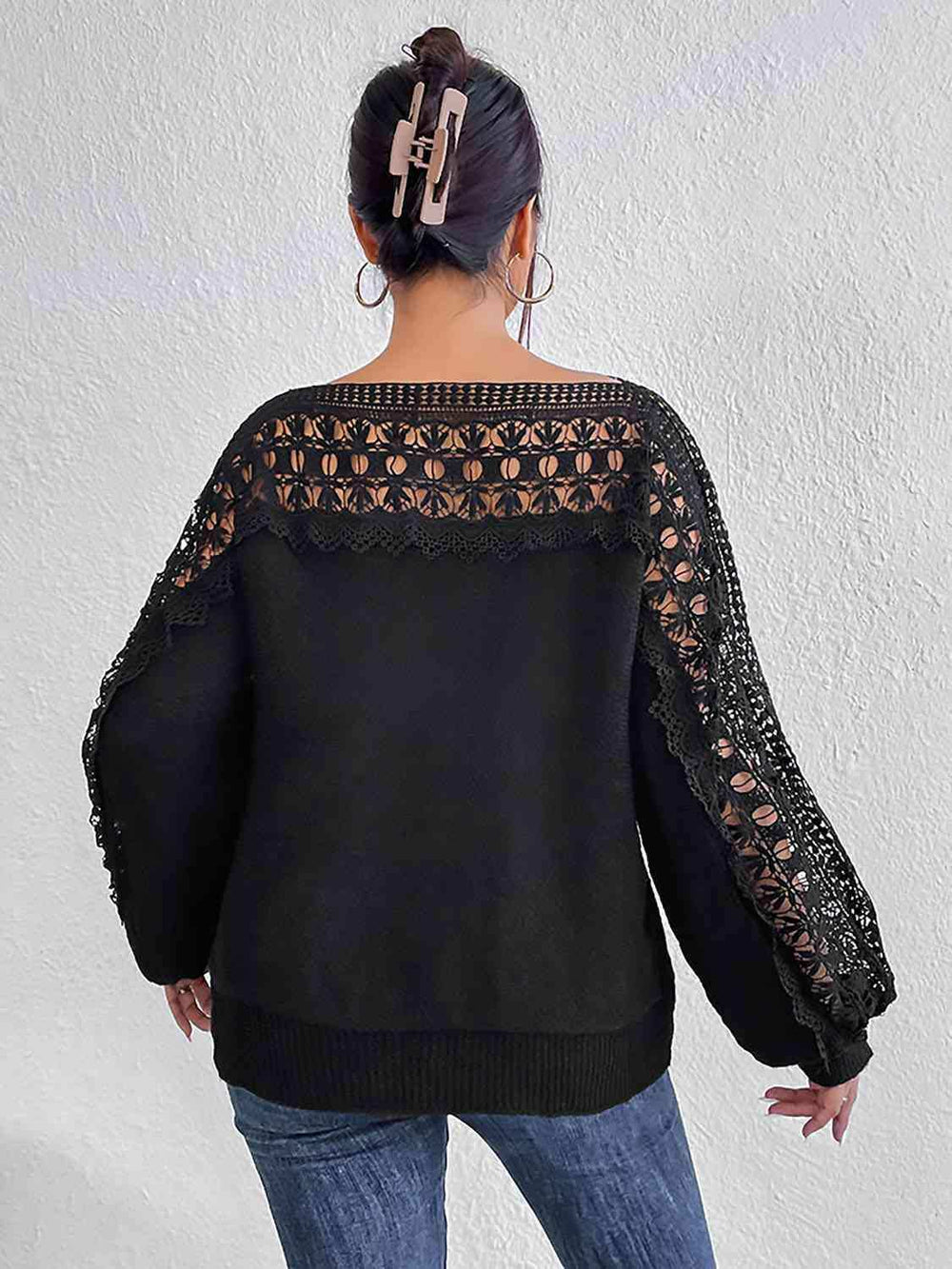 Lace Trim Boat Neck Knit Top - Trendsi - Flyclothing LLC