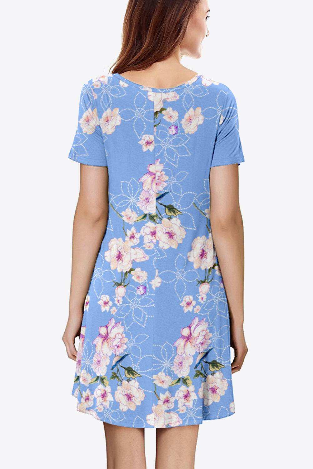 Floral Round Neck Short Sleeve Dress - Trendsi - Flyclothing LLC