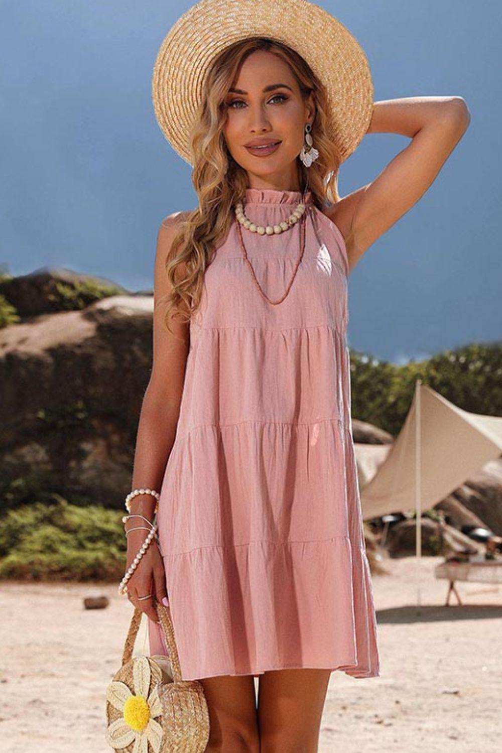 Tie Back Sleeveless Tiered Dress - Trendsi - Flyclothing LLC