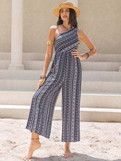 Printed Single Shoulder Sleeveless Jumpsuit - Trendsi - Flyclothing LLC