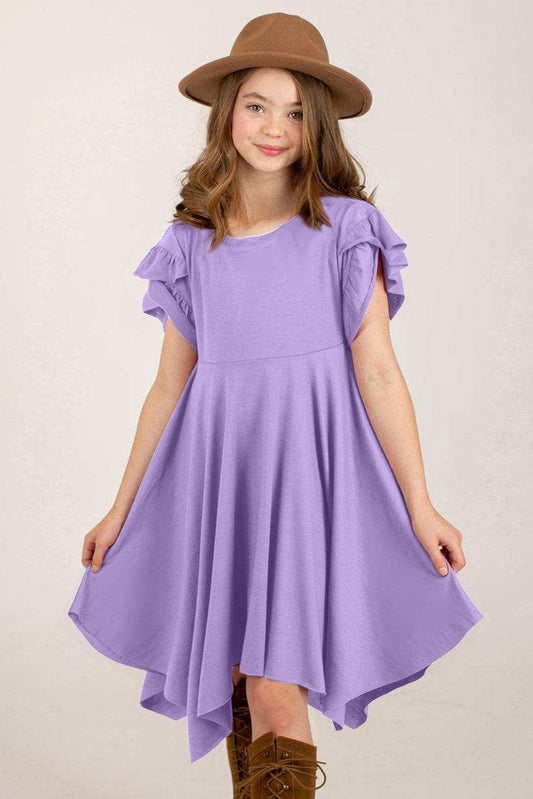 Round Neck Petal Sleeve Dress - Trendsi - Flyclothing LLC