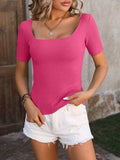 Square Neck Short Sleeve Sweater - Trendsi - Flyclothing LLC
