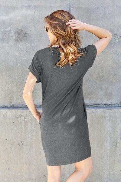 Basic Bae Full Size Round Neck Short Sleeve Dress with Pockets - Trendsi - Flyclothing LLC