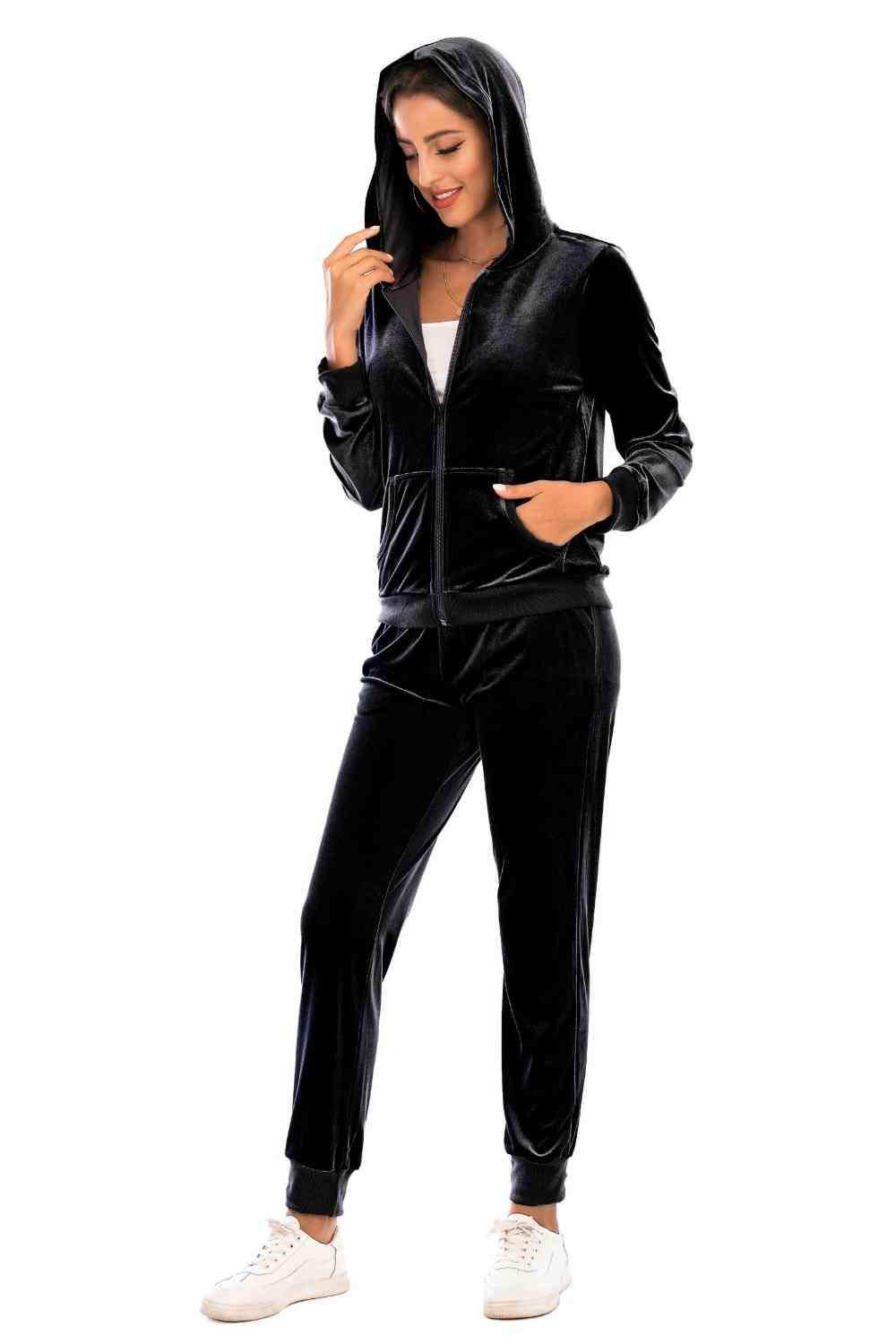 Zip-Up Hooded Jacket and Pants Set - Trendsi - Flyclothing LLC