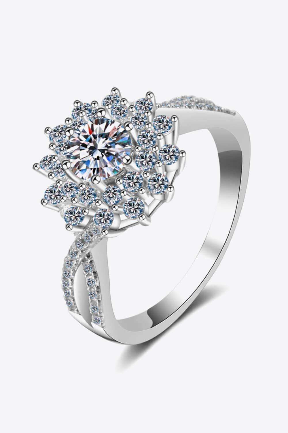 Moissanite Flower-Shape Split Shank Ring - Trendsi - Flyclothing LLC
