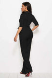 Mock Neck Tie-Waist Half Sleeve Jumpsuit - Trendsi - Flyclothing LLC
