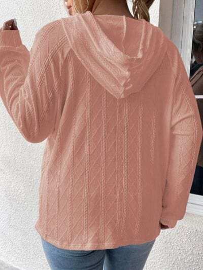 Textured Drawstring Kangaroo Pocket Hoodie - Trendsi - Flyclothing LLC