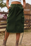 Drawstring Denim Cargo Skirt - Trendsi - Flyclothing LLC