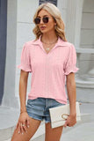 Eyelet Johnny Collar Short Sleeve Blouse - Trendsi - Flyclothing LLC