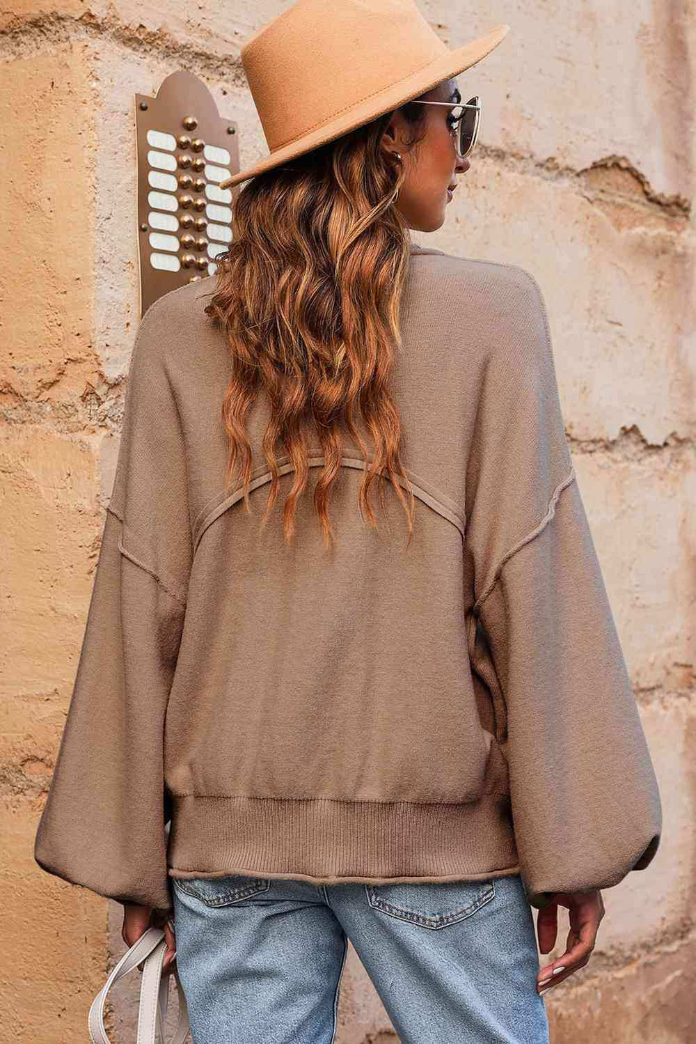 Round Neck Dropped Shoulder Sweater - Trendsi - Flyclothing LLC