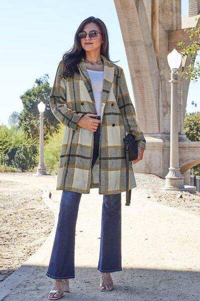 Double Take Full Size Plaid Button Up Lapel Collar Coat - Trendsi - Flyclothing LLC