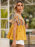 Striped Tie Neck Short Sleeve Blouse - Trendsi - Flyclothing LLC