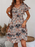 Printed V-Neck Tiered Dress - Trendsi - Flyclothing LLC