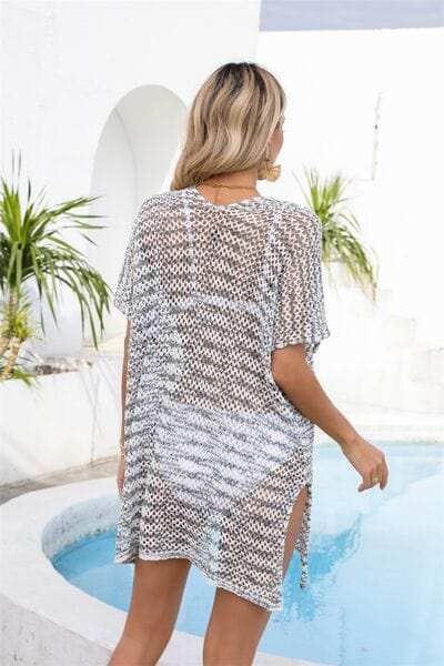 Openwork V-Neck Short Sleeve Cover Up - Trendsi - Flyclothing LLC