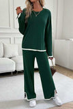 Contrast Trim Round Neck Top and Pants Set - Trendsi - Flyclothing LLC
