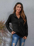 Half Button Dropped Shoulder Blouse - Trendsi - Flyclothing LLC