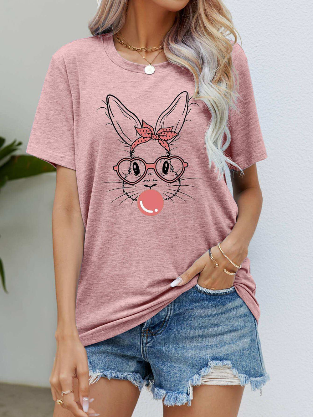 Easter Bunny Graphic Round Neck T-Shirt - Trendsi - Flyclothing LLC