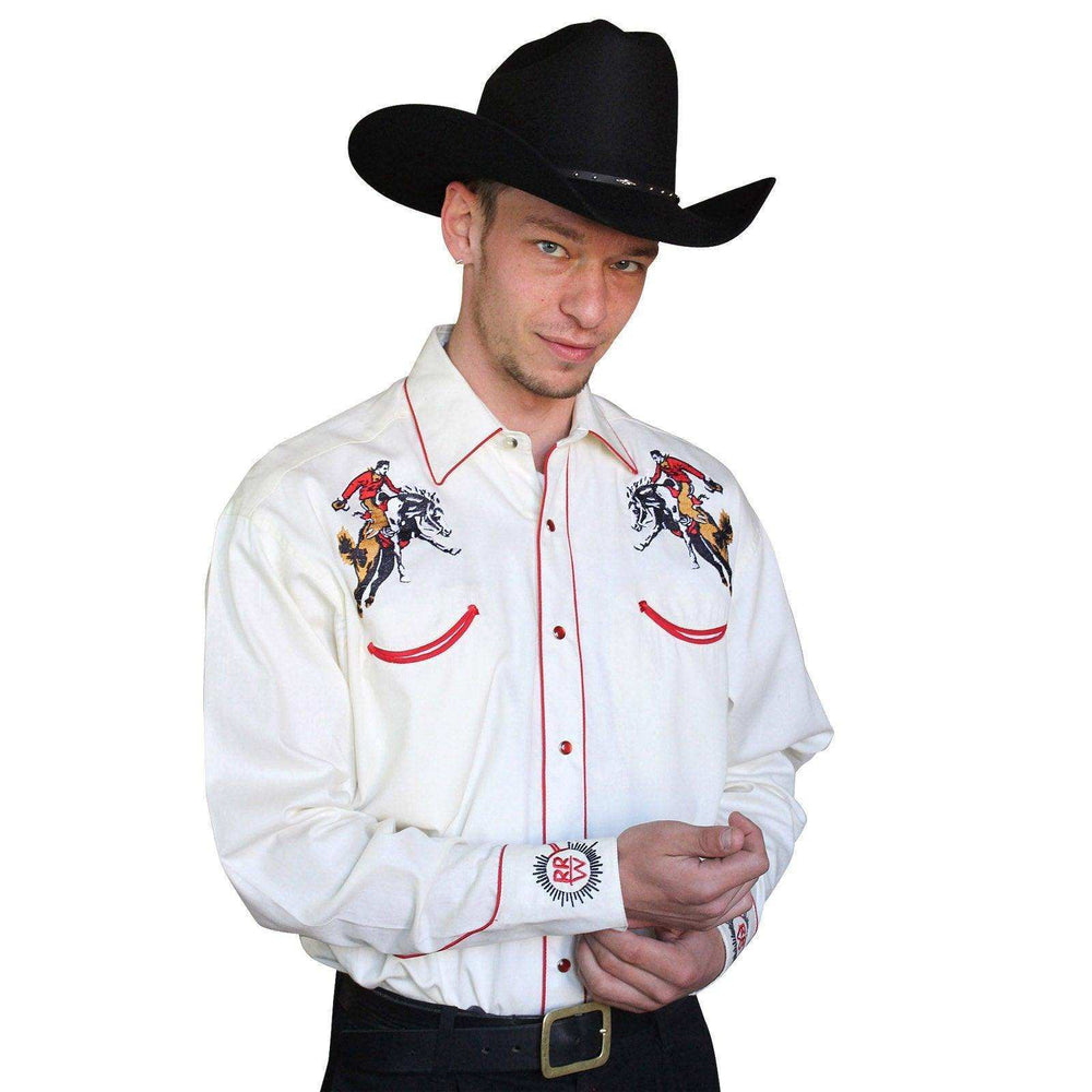 Men’s Rockmount Bronc Vintage Embroidery Western Shirt in Ivory - Rockmount Clothing - Flyclothing LLC
