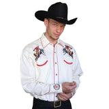 Men’s Rockmount Bronc Vintage Embroidery Western Shirt in Ivory - Rockmount Clothing - Flyclothing LLC