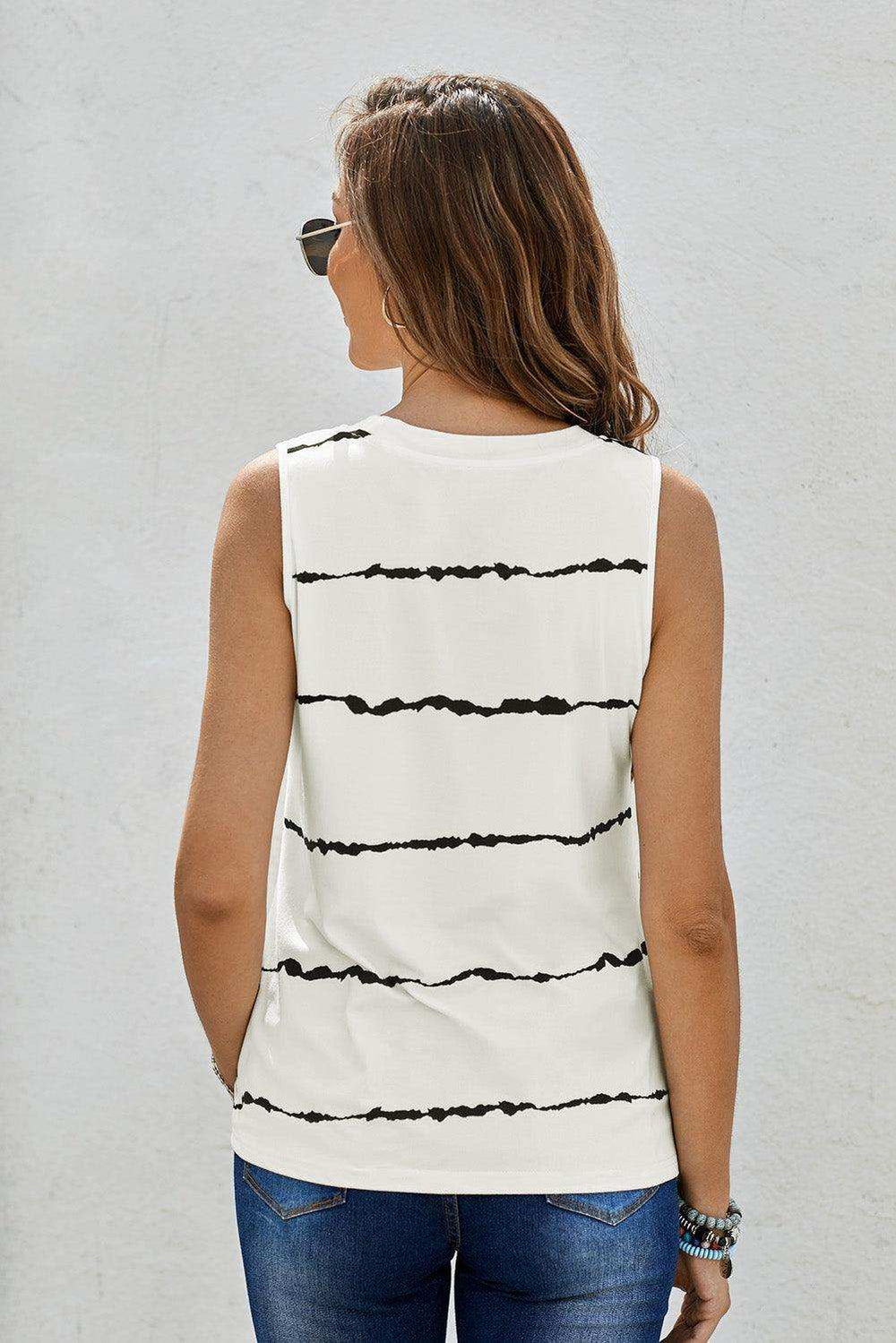 Striped Round Neck Tank - Trendsi - Flyclothing LLC