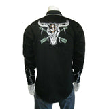 Rockmount Clothing Mens Vintage Black Steer Skull & Arrow Chain Stitch Embroidery Western Shirt - Rockmount Clothing - Flyclothing LLC