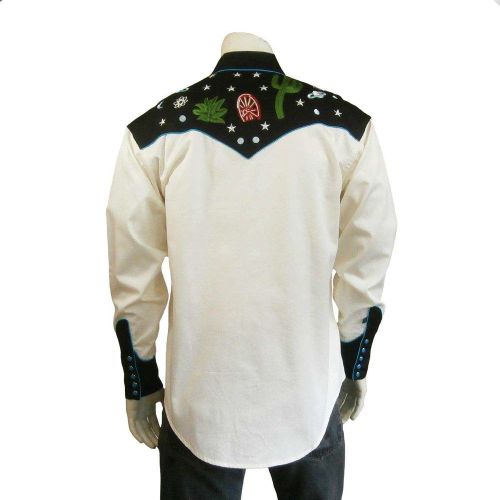 Rockmount Clothing Men's Black Vintage Cactus & Stars Chain Stitch Embroidery Western Shirt - Rockmount Clothing - Flyclothing LLC