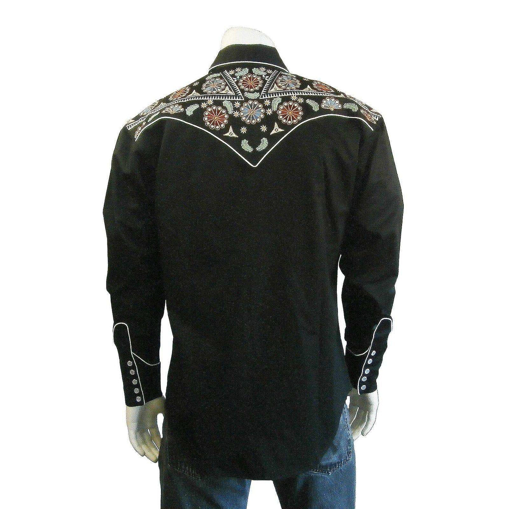 Rockmount Clothing Men's Vintage Black Floral & Stars Embroidery Western Shirt - Rockmount Clothing - Flyclothing LLC