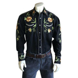 Men's Floral Embroidery Cotton Gabardine Black Western Shirt - Rockmount Clothing - Flyclothing LLC