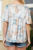 Printed Round Neck Short Sleeve Blouse - Trendsi - Flyclothing LLC