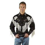 Rockmount Ranch Wear Mens Black Vintage Fringe Embroidered Western Shirt - Rockmount Clothing - Flyclothing LLC