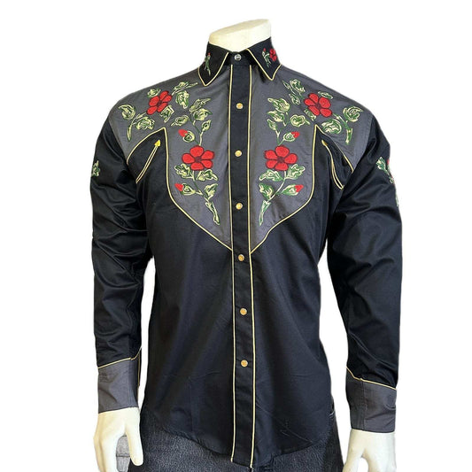 Rockmount Clothing Men's Floral 2-Tone Black & Grey Embroidered Western Shirt - Rockmount Clothing - Flyclothing LLC