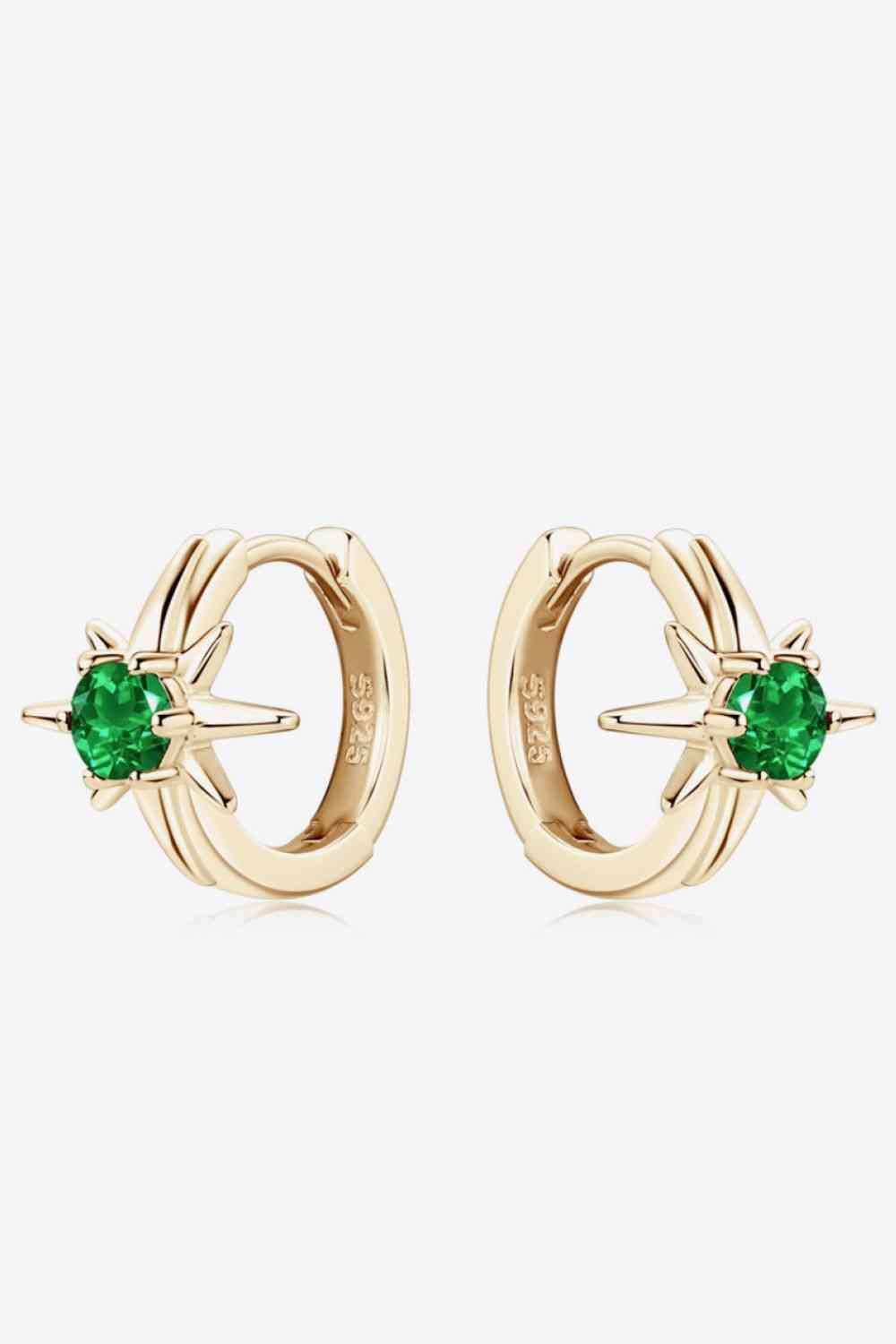 Lab-Grown Emerald Huggie Earrings - Trendsi - Flyclothing LLC